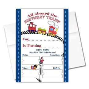 Train birthday invitation - Set of 20 with envelopes - Birthday Party Celebration