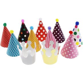 11pcs Pet Birthday Party Cone Paper Hats with Colorful Patterns for Pets Dogs Cats, baby children