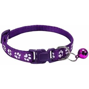 Purple Cat Collars with Bells Paw Print Design Pet Collars Safe Quick Release Cat Collar Adjustable Cute Kitten Collar for Cats or Small Dogs Collars, Harnesses and Leashes