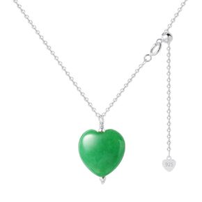DAUMIER Green Jade Pendant Heart Necklace for Women Girls Lucky Jewelry Gold