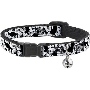 Buckle-Down Breakaway Cat Collar - Mickey Mouse Expressions Stacked White/Black - 1/2" Wide - Fits 8-12" Neck - Medium