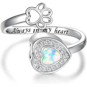 Sterling Silver Urn Ring for Dog Ashes: Paw Print Memorial Rings Cat Cremation Jewelry Keepsake Gifts for Women Pets Lover Customizable