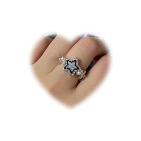 Boho Crystal Star Ring for Teen Girls Pearl Knuckle Ring Smile Star Stacking Ring Lucky Star Finger Ring Cz Star Open Ring Dainty Adjustable Ring Jewelry for Women Gifts