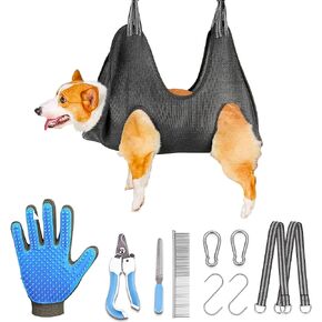LARGE Dog Grooming Hammock for Large Dogs, 50 lbs - All-in-One Dog Grooming Kit , Dog Harness for Nail Trimming Grooming Kit for Dogs at Home - 1x Gloves, Dog Nail Clippers, Dog Brush for Shedding