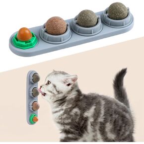 KIMOBER 4 Pack Catnip Ball for Cats,Edible Kitten Chew Toys with Catnip Silvervine Gall Fruit Flavors for Cats Lick Dental Teeth Cleaning Cats Wall Treats