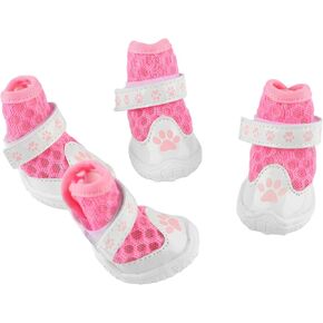 Dog Shoes, Breathable Mesh 4pcs Fashionable Dog Booties Summer Rubber Sole for Walking for Everyday (Pink)