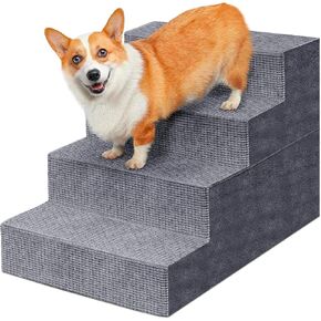 Niubya Dog Stairs for Small Dog, Dog Steps for High Beds and Couch,18"H Non-Slip Bottom Pet Stairs for Small Dogs and Cats,High-Density Foam Pet Steps Grey, 4 Steps