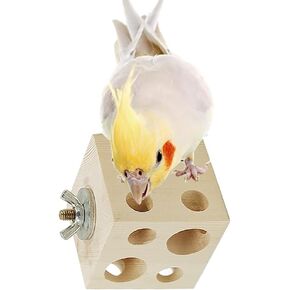 Natural Wood Bird Chew Toys, Parrot Chew Toys, Parakeet Hanging Toy, Bird Perch Stand Toy for Parakeet Conure Cockatiel Parrotlet Lovebird Budgie (Rectangle)
