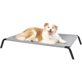 Elevated Outdoor Dog Bed - Raised Dog Cots Beds for Large Dogs Easy to Assemble, Cooling Lifted Pet Bed with Durable Breathable Teslin Mesh, Dog Hammock Bed with Non-Slip Feet, Black 48"