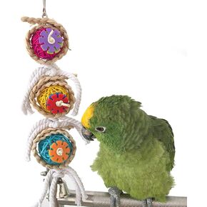 Pet Parrot Chewing Swing Toys with Rattan Ball String Hanging Rope Bells for Macaw African Greys Budgies(2 Design)(A)