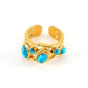 Turquoise Ring, 18K Gold Plated Western Rings for Women, Adjustable Turquoise Ring for Men, Boho Gold Statement Ring for Turquoise Jewelry (Statement)