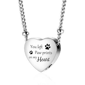 XIUDA Urn Necklace for Ashes with Paw Prints Heart Cremation Jewelry for Dog Ashes- You Left Paw Prints on My Heart