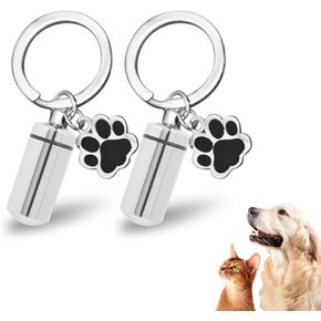 Pet Urns for Dogs Ashes Small Stainless Steel Pet Cats Dog Urn Keychain Cremation Memorial Keepsake Keychain Jewelry Paw Pendants Pet Loss Gifts for Pet Owner (2PCS)