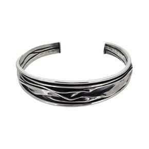 Women's Silver Bracelet - Chunky Statement 925 Sterling Silver Cuff Bangle Bracelet for Women Ladies Girls Tapper Crushed Style (30 MM Tapper)