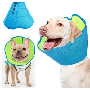 Soft Cone for Medium Dogs Alternative After Surgery, Adjustable Dog Recovery Collars & Cones to Stop Licking, Comfortable Elizabethan Cone of Shame Alternatives - Blue Green (M)