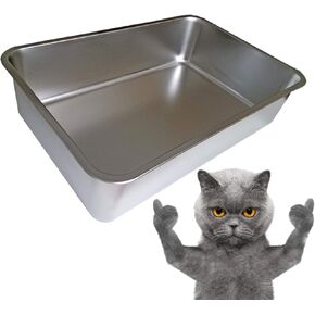 KUNWU SUS304 Stainless Steel Food Grade 6" Deep Medium Cat Litter Box Corrosion Resistant Durable Pan 17.5" x 13.5" x 6"