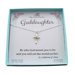 Goddaughter Necklace. Cross Charm in Sterling Silver and Natural Bronze on an 18 Inch Sterling Silver Cable Chain. Be Who God Meant You to Be. Goddaughter Gift