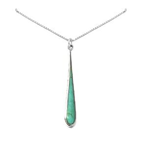 925 Sterling Silver Turquoise Long Drop Necklace for Women, Turquoise Pendant Necklace, Birthday Gift Jewelry (18 inches plus 2-inch extender)