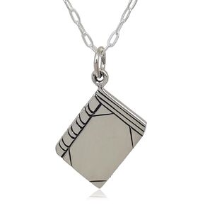 Sterling Silver Tiny Book Flat Charm Necklace, 18"