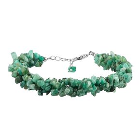 Natural Emerald Beads Braided Rope Bracelet, May Birthstone, Chips Nuggets Beaded Gemstones, Chakra Healing Stones, Gift Giving Womens Jewelry, 925 Sterling Silver Bracelet 8 inch