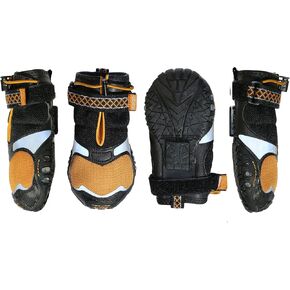 Kurgo Step N’ Strobe Dog Shoes | Water Resistant Dog Shoes | Snow Boots for Dogs | Anti Slip Pet Boots | Dog Shoes for Hot Pavement | Reflective | Set of 4 (XX-Small), Black/Orange (K01352)