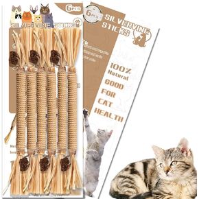 Cat Toy (6 PCS) Silver rattan Stick Catnip Stick Cat Training Toy Cat Chew Stick Indoor Cat Interactive Toy Cat Tooth Cleaning Toy Cat Wooden tooth stick Cat game
