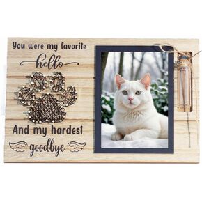 Dog Cat Memorial Frame with Pet Glass Urns for Ashes or Hair, Pet Loss Gifts for Loss of Dog Sympathy Picture Frame Keepsake