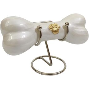 Decorative Bone Shape Aluminium pet urns Casket with Hand Engrave paw Mark for Pets Ashes with Display Stand - Unique Beautiful Cremation Urn for Pets -Memorial Keepsake for Dogs,Cats.. (White)