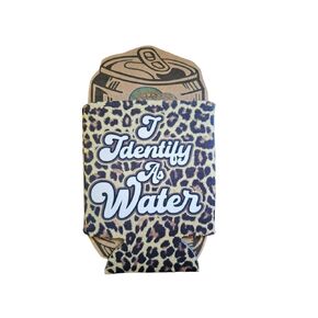 Funny Emotional Support Drink I Idenitfy as a Water Christmas Wife Husband Gift Can Cooler Coozie Beverage Slim Bottle Tie Dye Leopard Print Wood Humor Mothers Day (White Set, Regular Can)