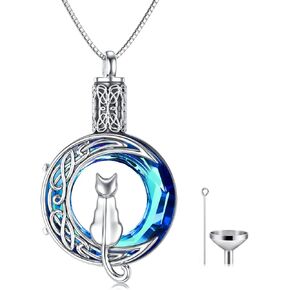 TOUPOP Cat Cremation Jewelry for Ashes Sterling Silver Cat Moon Urn Necklace that Hold Human Pet Ashes Memorial Keepsake Jewelry Gifts for Women Girls