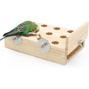 Bird Foraging Toys, Wooden Platform Feeder Training Foraging Snack Mealworm Nuts Parrot Chewing Toy for Budgie Parakeet Cockatiel Conure African Grey,Bird Perches for Cage