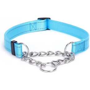 Martingale Dog Collar with Stainless Steel Chain and Leash Set, Martingale Collar with Reflective, 5FT Double Handle Dog Leash Padded, Adjustable for Medium Large Dogs (Purple Collar, L)