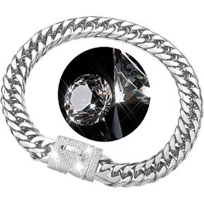 Dog Chain Collar Walking Metal Chain Collar with Design Secure Buckle, Silver Cuban Link 16MM Strong Heavy Duty Chew Proof for Medium Large Dogs(16MM, 20")