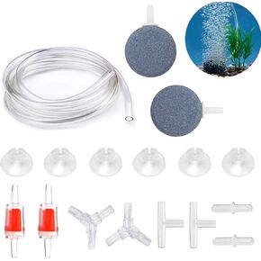 Transparent Airline Tubing Standard Aquarium Air Pump Accessories Kit with Check Valves, Air Stones, Suction Cups and Connectors for All Fish Tank