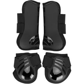 Zerodis Horse Leg Guard, 2 Pair PU Shell Horse Front Back Leg Guard Boot Wrap Protective Boots Horse Fly Leg Guards Set During Jump(L Black)