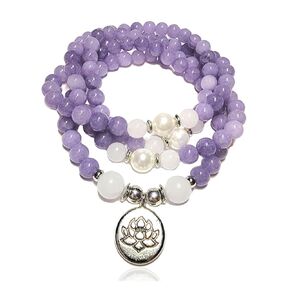 Healing Calming Necklace Japa Mala 108 Beads Natural Gemstones: Turquoise, White Jade, Australian South Sea Pearl + Hamsa Hand Evil Eye Charm Yoga Meditation Necklace - USA HANDMADE (turquoise)