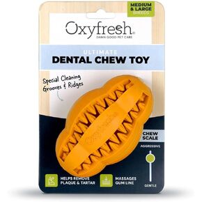 Oxyfresh Dog Dental Chew Toy - Best Durable Rubber Dog Toy for Tough Chewers – Helps Remove Plaque, Cleans Teeth & Freshens Breath Without Brushing (Large)