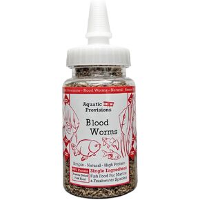 Blood Worms 0.5 oz, Freeze Dried Fish Food for Freshwater and Marine Aquarium Species