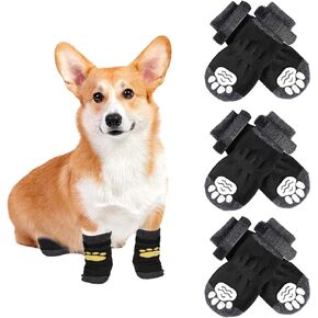 3 Pairs Anti-Slip Dog Socks, Dog Paw Protector Grip Socks with Adjustable Straps Traction Control Prevents Licking for Indoor Outdoor Walking on Hardwood Floors (Size S)