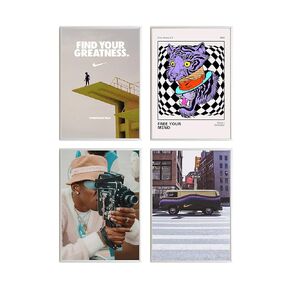 Retro Art Prints - (11" x 14") Ready to Frame Set of 4 Eye Catching Poster Prints - Home Decor/Bedroom/Kitchen/Dorm - By Printer's Row & Co.