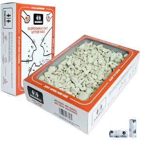 Disposable Cat Litter Box, 27 Days Odor Control, Easy and Ready to Use, No Lumps, No Tray Washing, Include 2 Types Natural Filters Pine Pellets & Natural Sorbent (Medium)