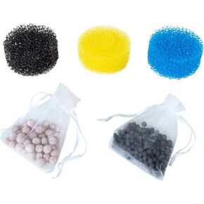 Oiibo Aquarium Filter Replacement Accessories, Fish Tank Filter Replacement Parts, Including 3 Sponge, 1 Bag of Ceramic Bio & 1 Bag of Carbon