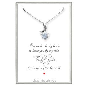 Sterling Silver Crystal Necklace, Bridesmaid Gift Necklace, Thank You for Being My Bridesmaid, Bridesmaid Proposal Gift Necklace, Bridal Party Necklace, 18 inches plus 2-inch extender