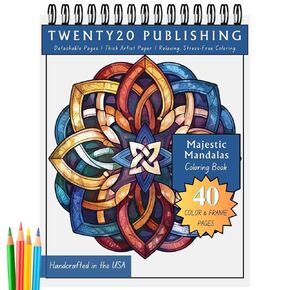Twenty20 Publishing Majestic Mandalas Relaxing Coloring Book for Adults, 40 Mandala Designs, Thick Artist Paper, Spiral Bound, Gift for Adults to Relax, Anxiety and Depression