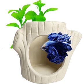 Aquarium Decor Rock Betta Fish Tank Decorations Ceramic Hideout Stone for Fish Shrimp Turtle Crab to Breed, Rest and Play, Small Fish Bowl Hiding Cave, Pot Shaped Betta Toys