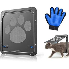 Cat/Dog Door for Screen Door,Pet Door for Sliding Glass Door,Inside Doggy Door Flap 10.2x8x0.4 Inch Automatic Lock/Lockable,1 Black Pet Screen Door+1 pet Bath Brush Glove. Small