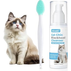 𝐎𝐢𝐯𝐨𝐥𝐢𝐢 Kitten & Cat Acne Chin Treatment, (4 fl. oz) Blackhead Cleanse Lotion & Cleansing Brush,Soothes Chin Acne, Oil Control, tightens pores, relieves Sensitivity.