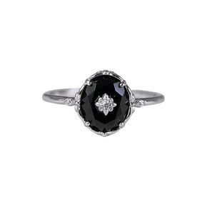 Real Black Onyx 925 Sterling Silver Vintage Look Ring for Women - Handmade Engagement Promise Unique Antique Art Deco Diamond in Center (sterling-silver, 8)
