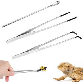 Reptile Feeding Tongs, Reptile Feeder Rubber Tip Long Tweezers Straight Curved Clip Spoon for Terrarium Aquarium Python Tank Accessories Tools for Protecting Fingers for Snake Bearded Dragon Lovers