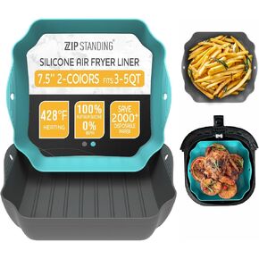 Silicone Air Fryer Liners Set OF 2, Air Fryer Silicone Liners for 3-5QT Air Fryer Tray Baking Oven, 7.5" Reusable Square Air Fryer Liners with Handles & Holes, Air Fryer Inserts, Air Fryer Accessories in Saudi Arabia